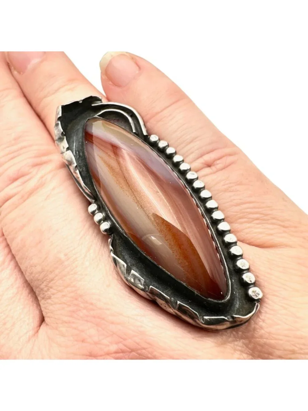 Native American Womens Mens Ring Sterling Silver Agate Ring Huge Statement